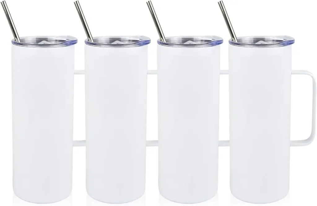 Sublimation Skinny Tumbler 20 OZ White Mugs with Handle